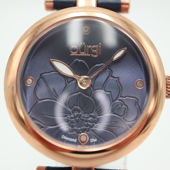 Burgi Watch Womens 31mm Blue Flower Dial Rose Gold Tone Diamond Dial New Battery - Picture 6 of 15